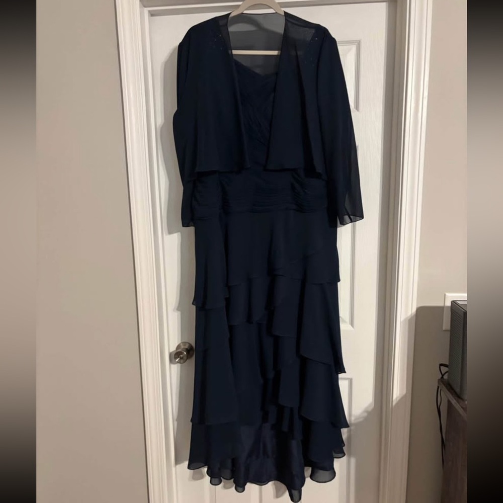 JJ’s House Navy Blue Ruffled Evening Dress